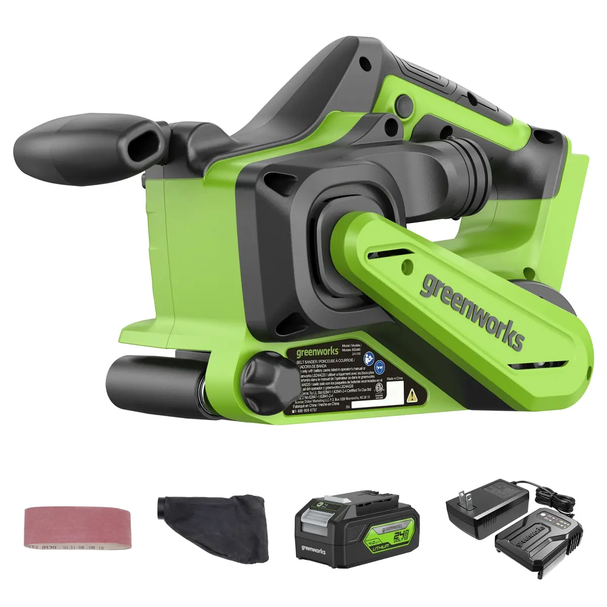 24V 3In X 18In Brushless Cordless Belt Sander And Dust Bag: 4.0 Ah Battery And Charger 1
