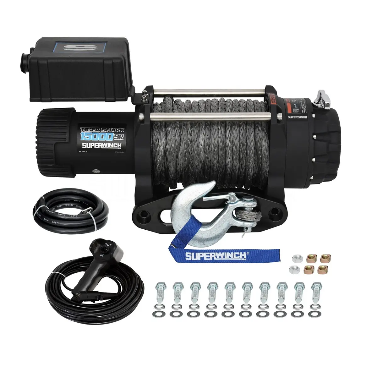 Superwinch 1515001 Electric Tiger Shark 15000Sr Winch - 15,000 Lbs. Pull Rating, 78 Ft. Line 1