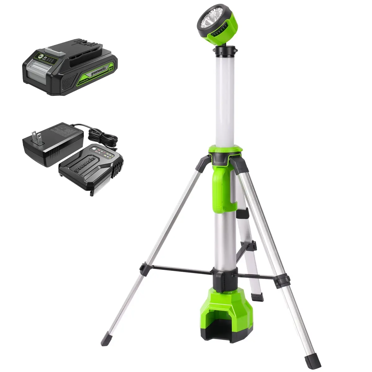 24V Cordless Battery 2-In-1 Standing Light Kit: 2.0 Ah Battery And Charger 1