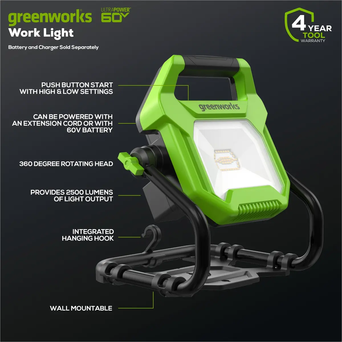 60V Ac/Dc 2,500 Lumen Led Work Light (Tool Only) 2