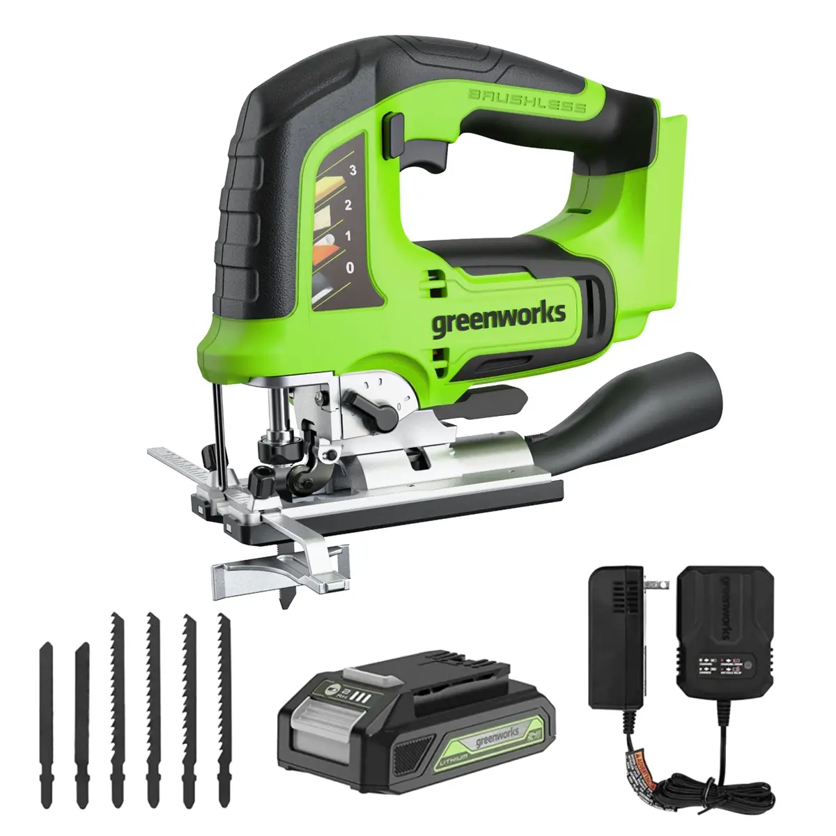 24V Cordless Battery Brushless Jig Saw: 2.0 Ah Battery And Charger 1