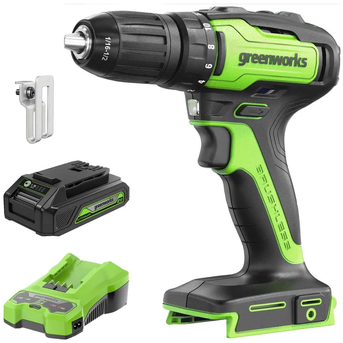 24V Cordless Battery Brushless 1/2" 310 In/Lbs Drill / Driver: (1) 2.0 Ah Battery And Charger 1