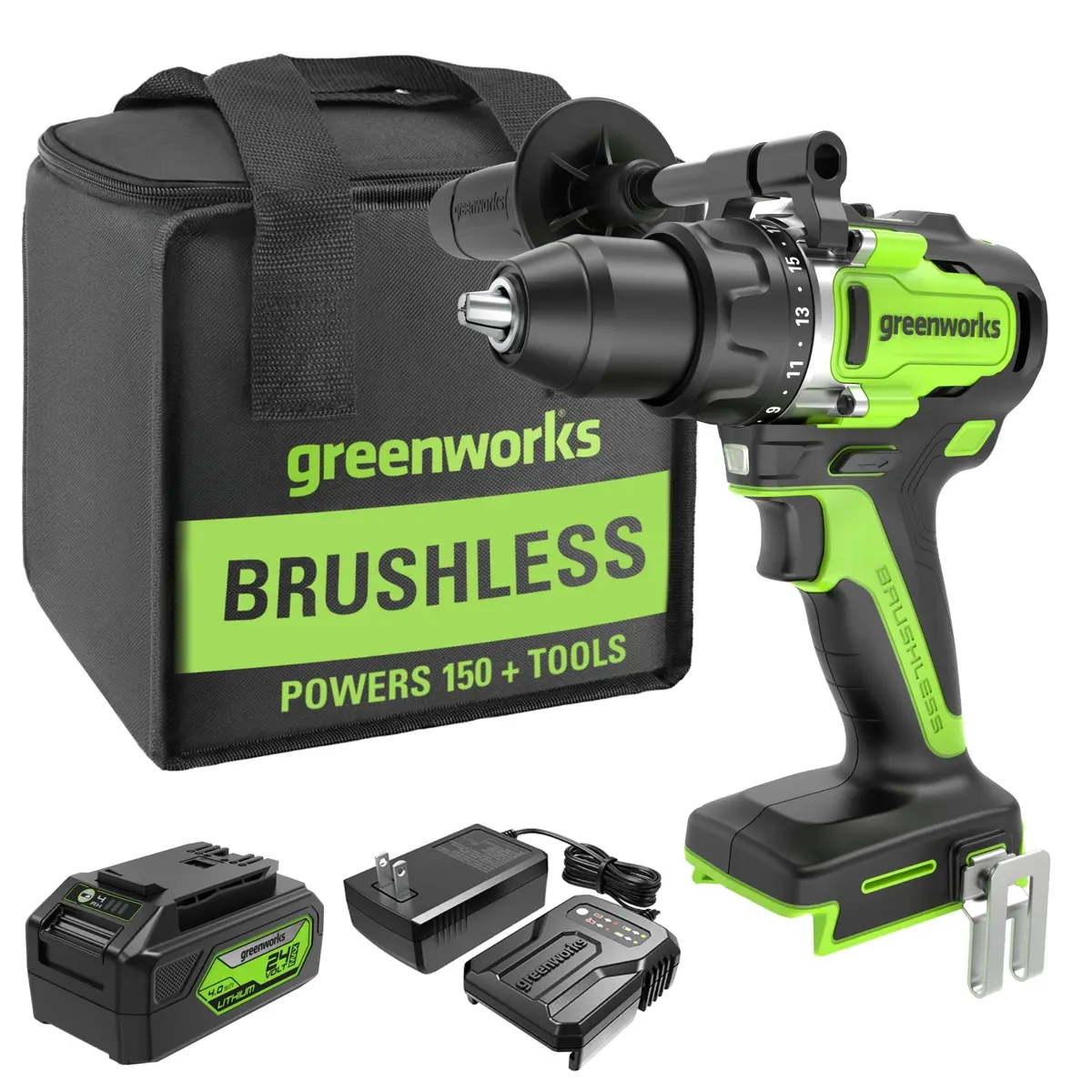 24V Cordless Battery 1/2" 800 In/Lbs Drill Driver: 4.0 Ah Usb Battery And Charger 1
