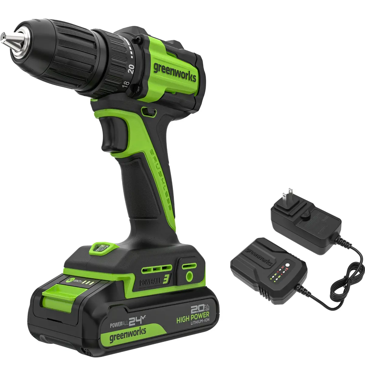 24V Cordless Battery 1/2" 400 In-Lbs Drill / Driver: 2.0 Ah Batteries And Charger 1