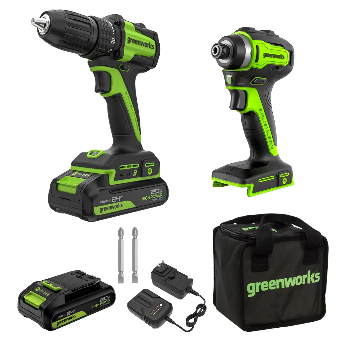 24V Cordless Battery 400 In-Lbs Drill / Driver And 1950 In-Lbs Impact Driver, Two(2) 2.0 Ah Batteries And 2A Charger 1