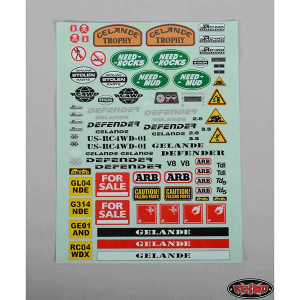 Rc4wd Gelande 2 Decal Sheet For Land Rover Defender D90 Hard Plastic Body Kit 1