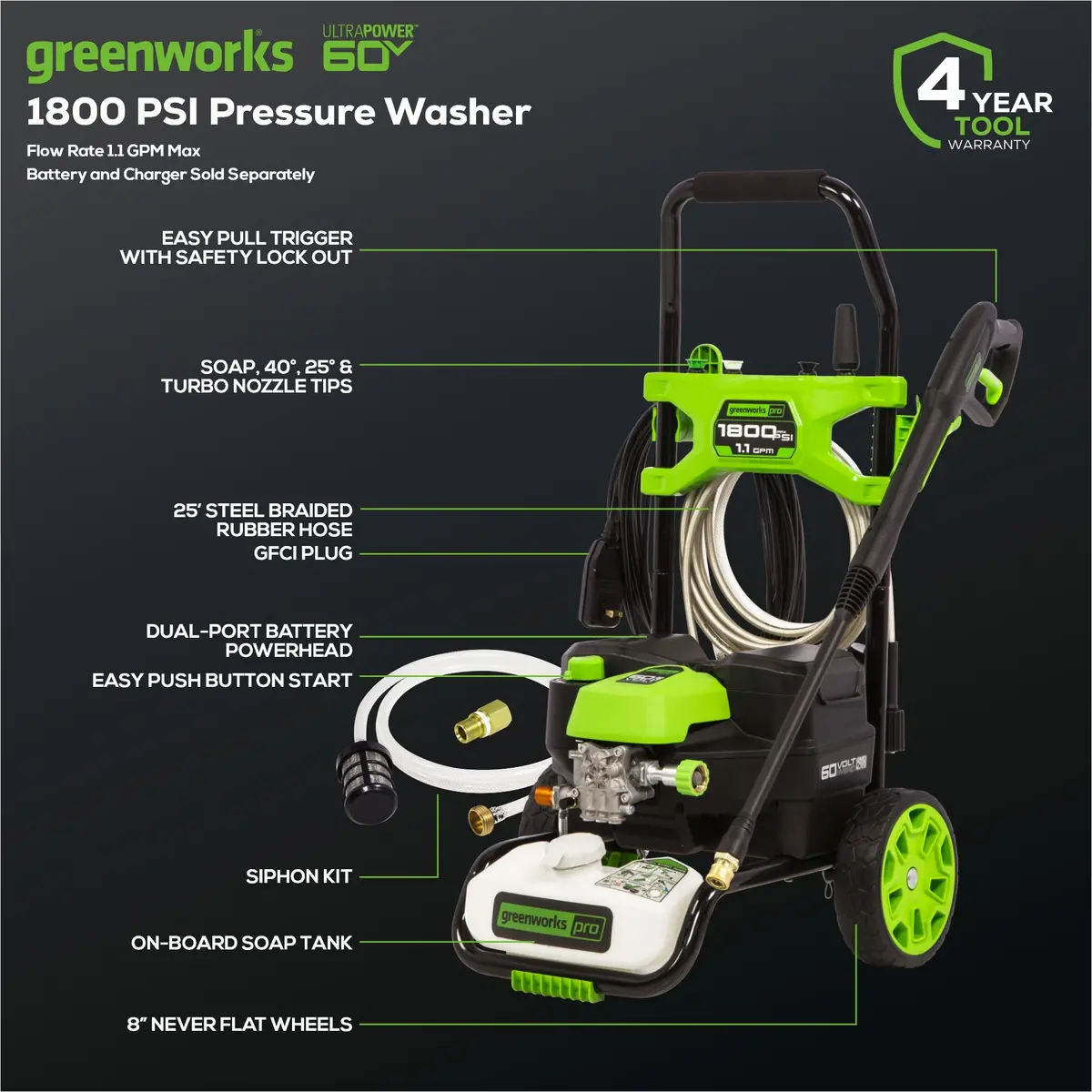 Open Box 60V Hybrid 1800 Psi 1.1 Gpm Cold Water Pressure Washer (Tool Only) 2