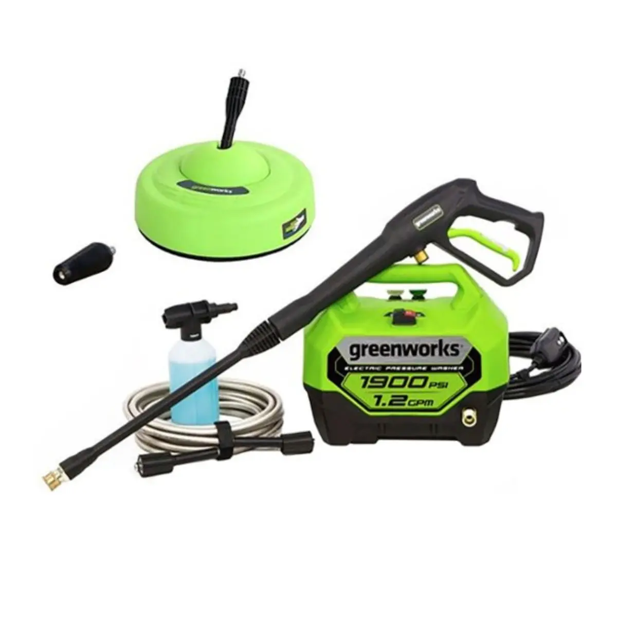Open Box 1900 Psi 1.2 Gpm Cold Water Electric Pressure Washer, 11" Surface Cleaner And Soap Applicator Combo Kit 1