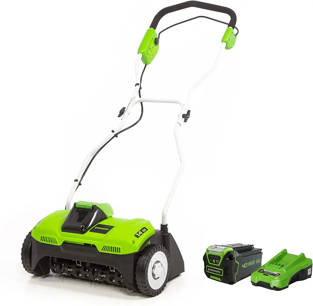 40V 14" Cordless Dethatcher: 4.0 Ah Battery And Charger 1