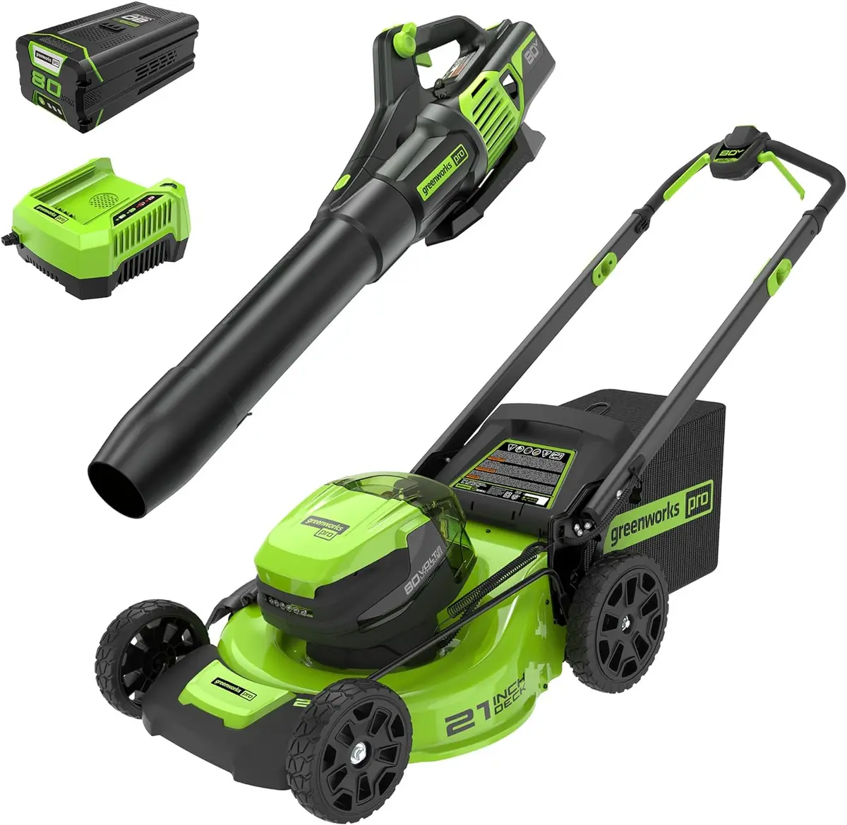 80V 21" Cordless Battery 4-In-1 Push Mower And 730Cfm Leaf Blower Combo Kit, (1) 4.0 Ah Battery And (1) Rapid Charger 1