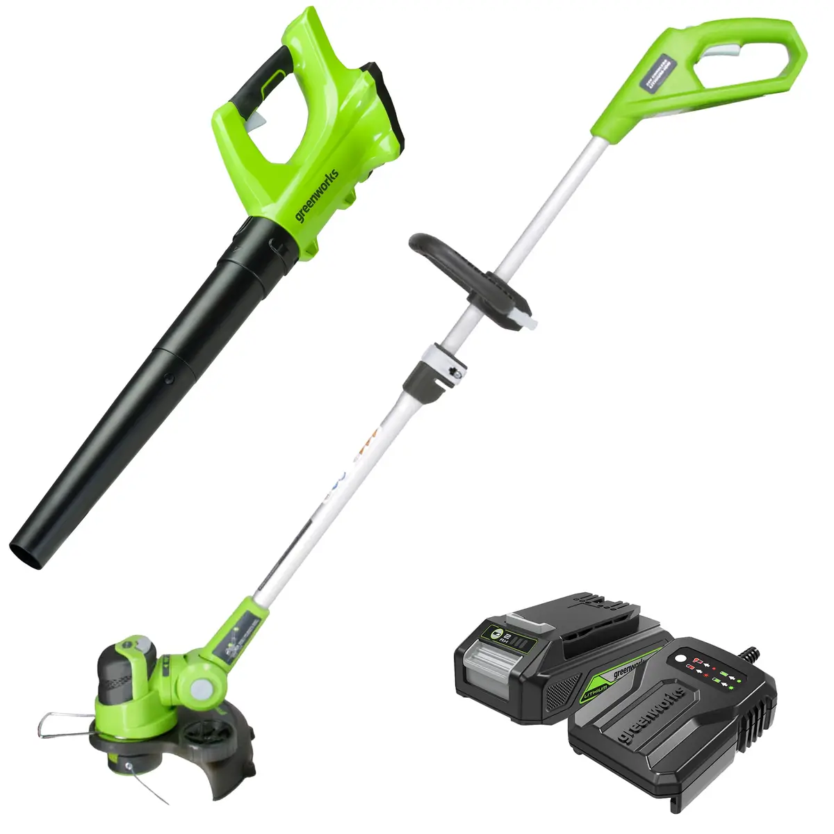 24V 12" Cordless Battery String Trimmer & 330 Cfm Leaf Blower Combo Kit W/ 2.0 Ah Battery & Charger 1