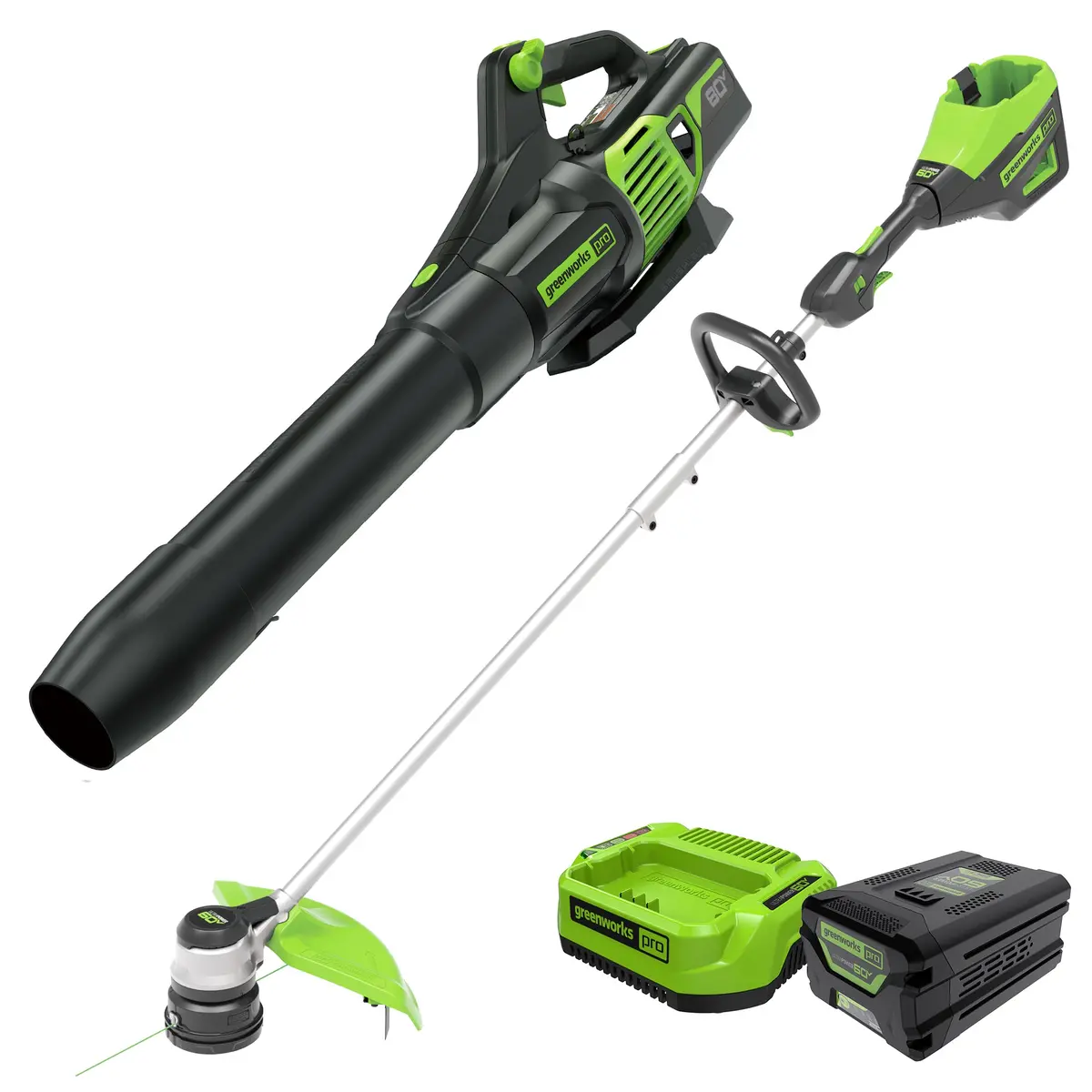 60V 16" Cordless Battery String Trimmer And 610 Cfm Leaf Blower Combo Kit: 2.5 Ah Battery And Charger 1