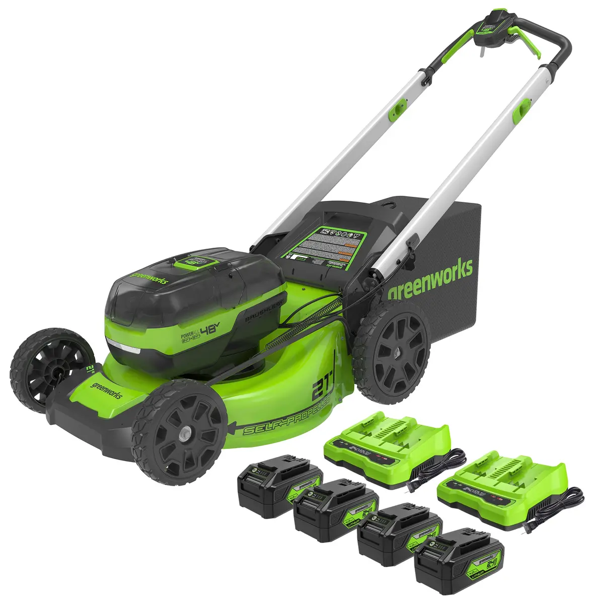 48V (24V X 2) 21" Cordless Battery Self-Propelled Lawn Mower W/ (4) 4.0Ah Usb Batteries & (2) Dual Port Chargers 1