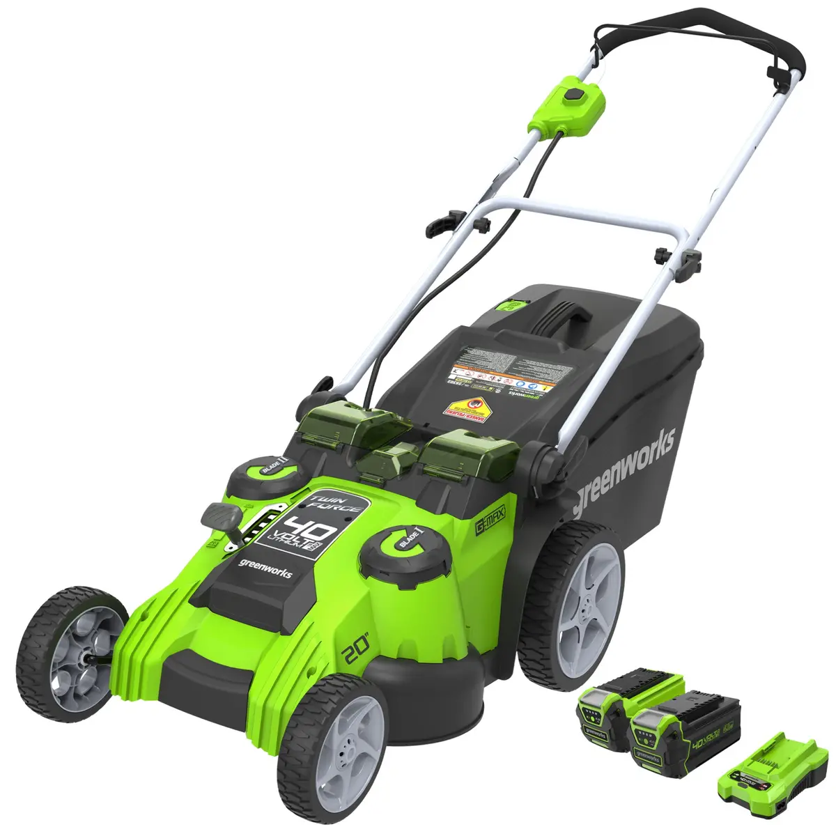 40V 20" Cordless Battery Dual Blade Push Lawn Mower: 4.0 Ah And 2.0 Ah Batteries And Charger 1