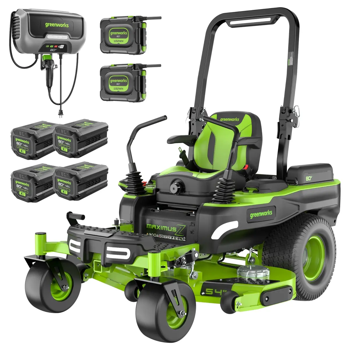 80V 54" Maximusz Zero Turn Riding Mower With (2) 16.0 Ah And (4) 4.0 Ah Batteries And 1.5Kw Charger 1