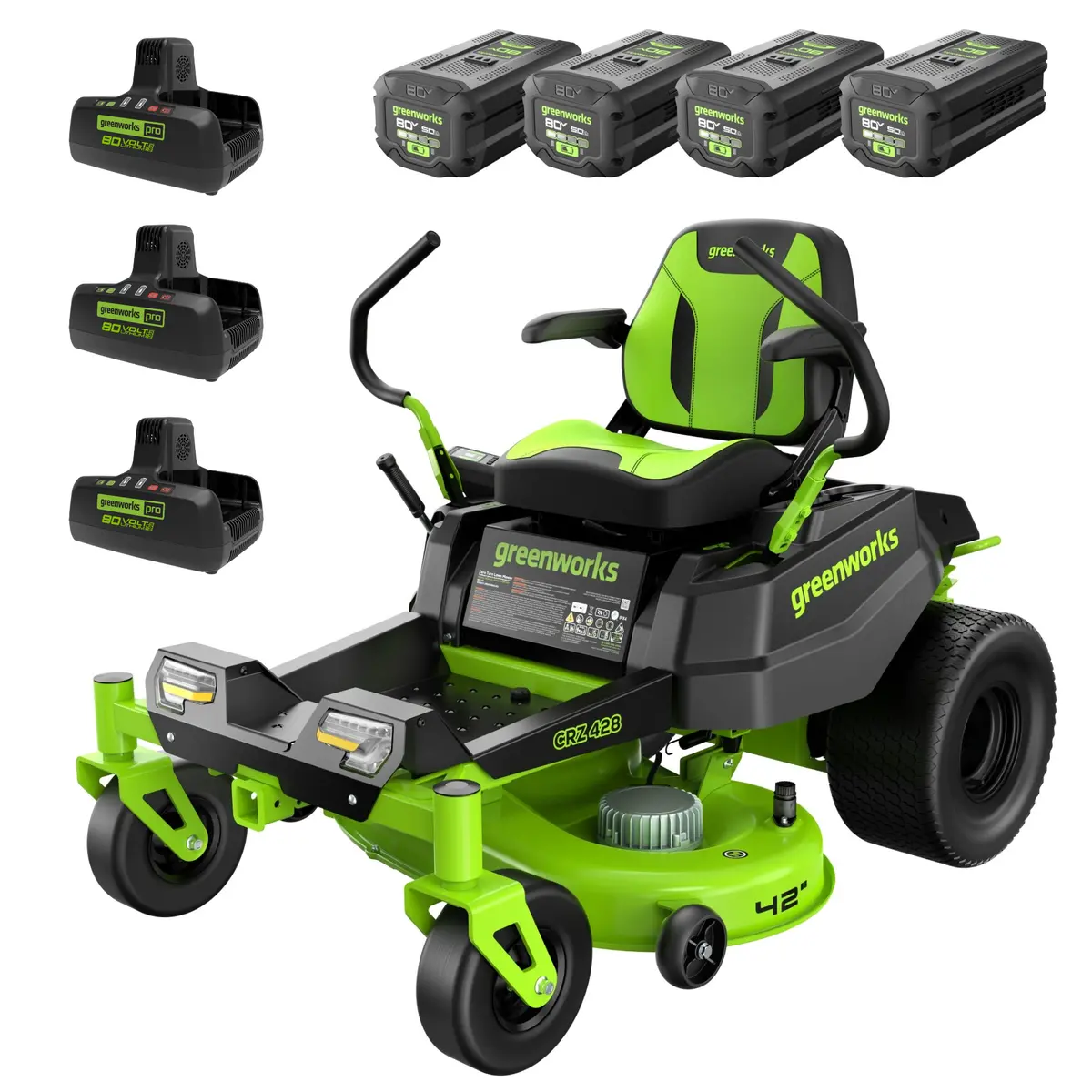 80V 42" Cordless Battery Crossoverz Zero Turn Lawn Mower, (4) 5Ah Batteries And (3) Dual-Port Chargers 1