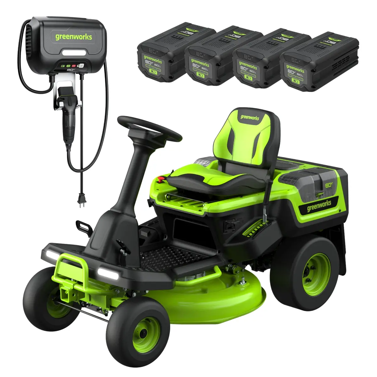 80V 30" Crossovert Riding Lawn Tractor : (4) 6.0 Ah Batteries And 600-Watt Charger 1