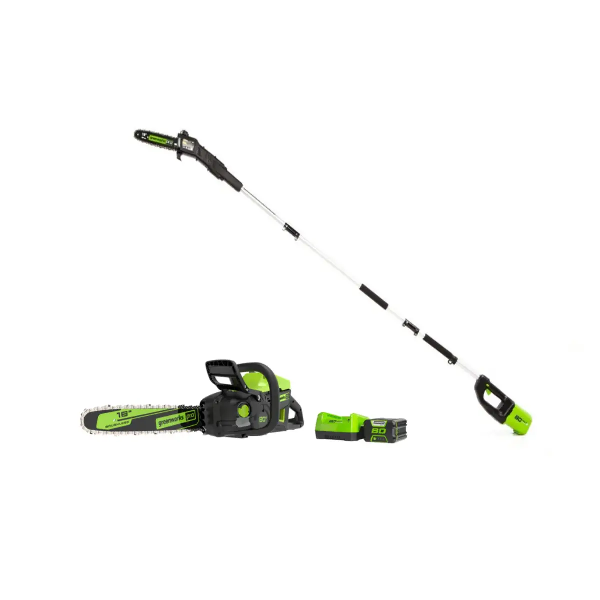 80V 18" Cordless Battery Chainsaw And 10" Pole Saw Combo Kit: 4.0 Ah Battery And Rapid Charger 1