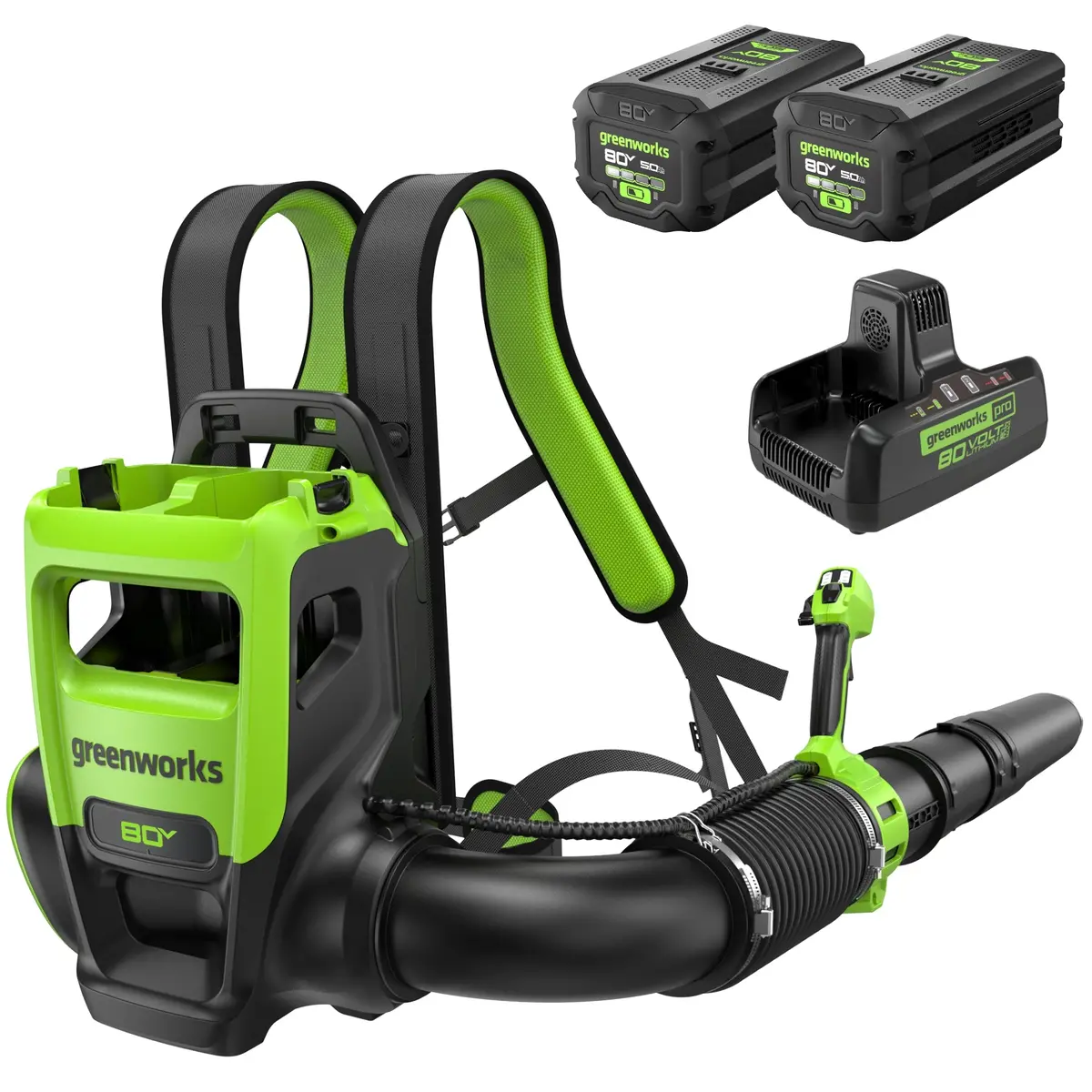 80V 800Cfm Cordless Battery Dual-Port Backpack Blower: (2) 5Ah Battery And Dual-Port Rapid Charger 1