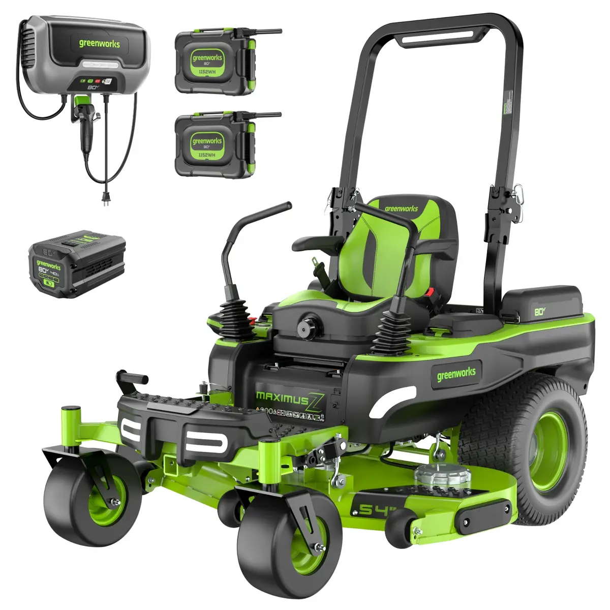 80V 54" Maximusz Zero Turn Riding Mower With (2) 16.0 Ah And (1) 4.0 Ah Batteries And 1.5Kw Charger 1