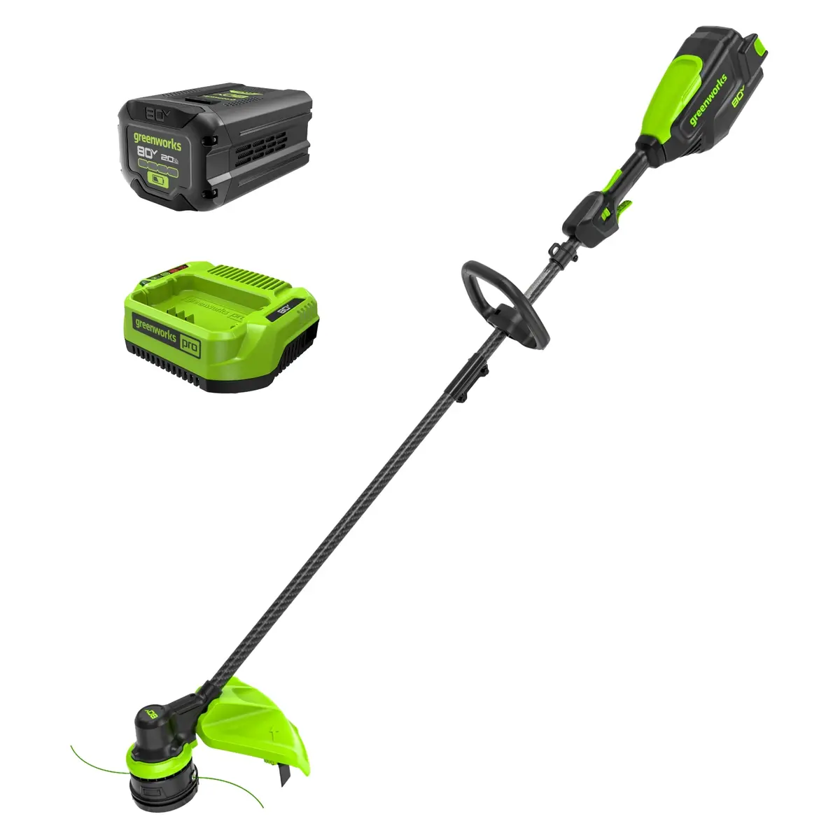 80V Cordless 16" Brushless Carbon Fiber String Trimmer: 2.0 Ah Battery And Charger 1