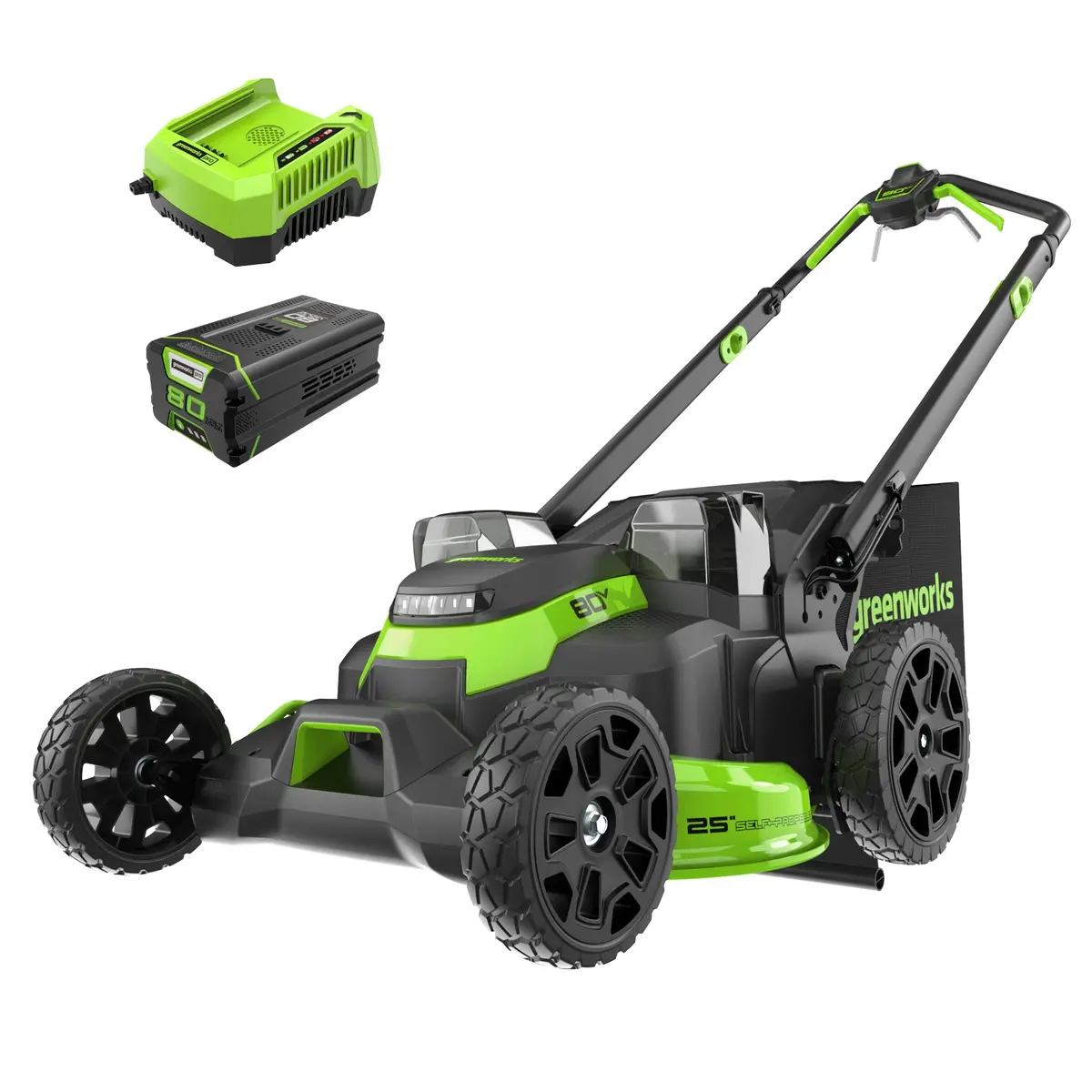 80V 25" Cordless Battery Dual Blade Self-Propelled Mower: 5.0 Ah Battery And Rapid Charger 1