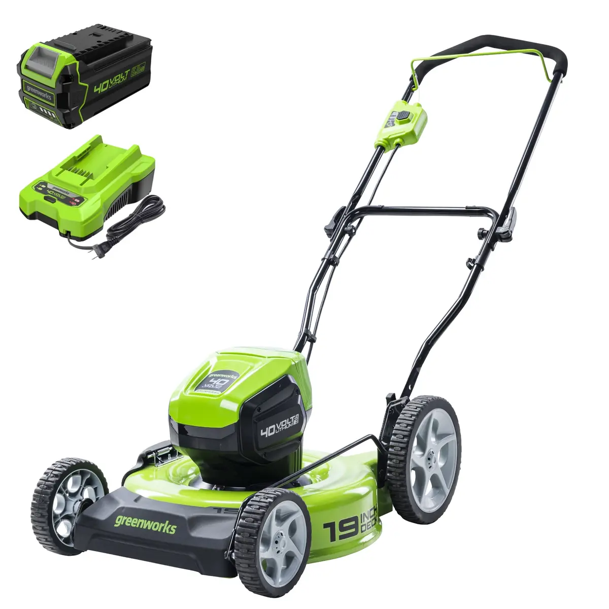40V 19" Cordless Battery Push Lawn Mower: 5.0 Ah Usb Battery And Charger 1