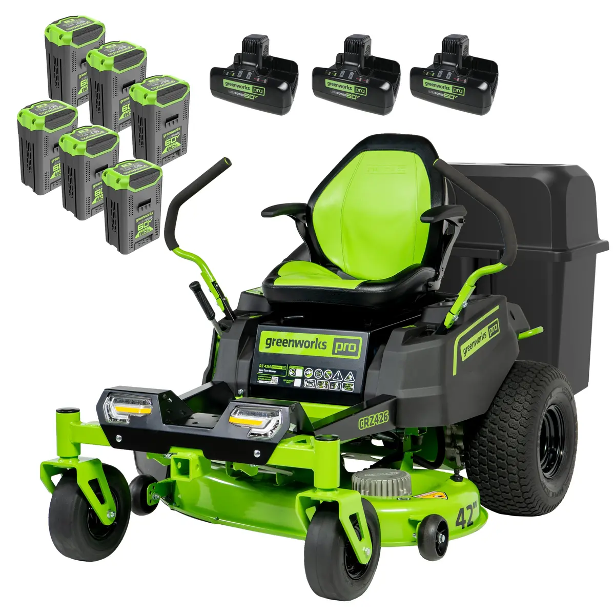 60V 42" Cordless Battery Crossoverz Zero Turn Lawn Mower + Bagger, (6) 8.0 Ah Batteries And (3) Dual-Port Turbo Chargers 1