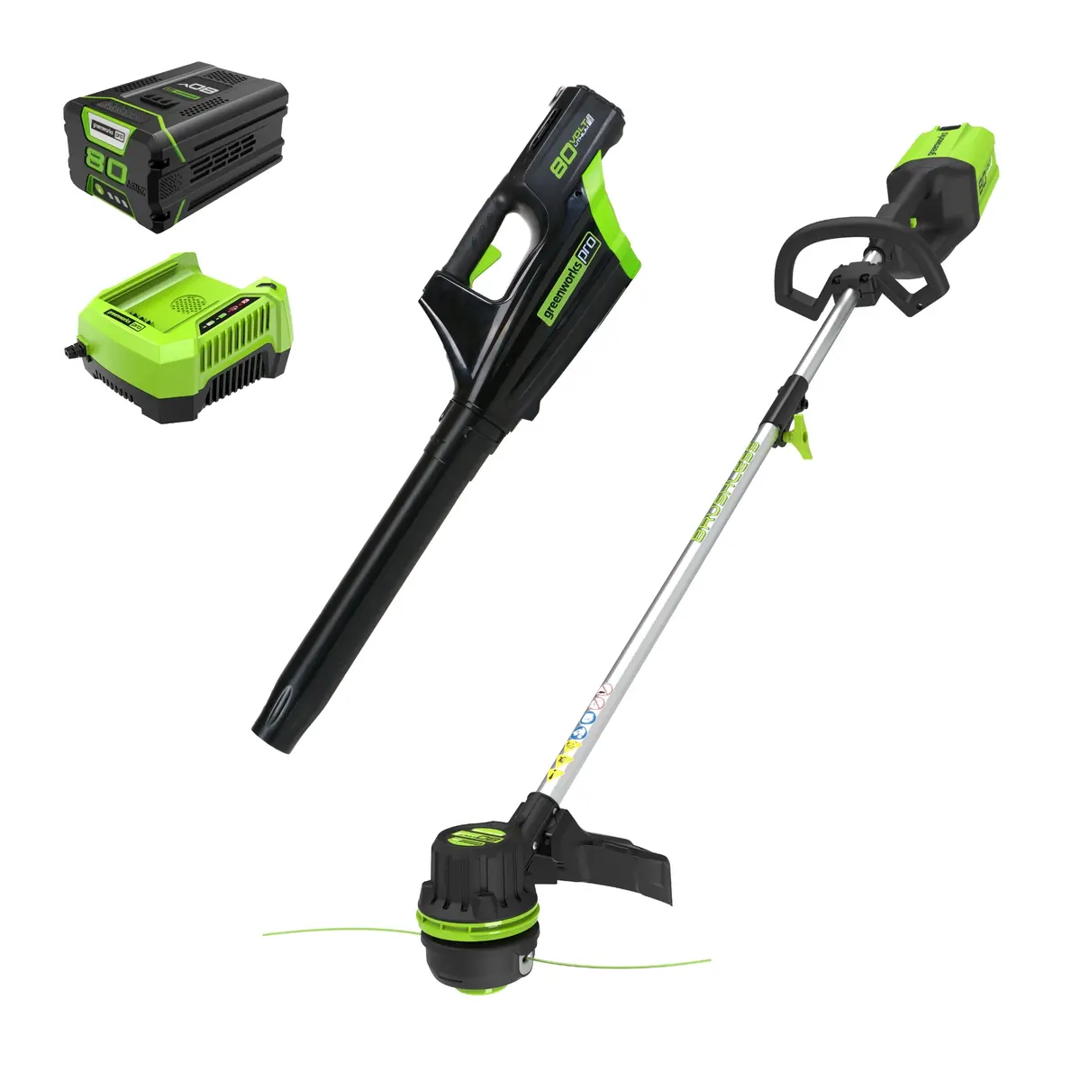 Pro 80V 16" Brushless String Trimmer & 500Cfm Leaf Blower Combo W/ 2.0 Ah Battery & Charger 1
