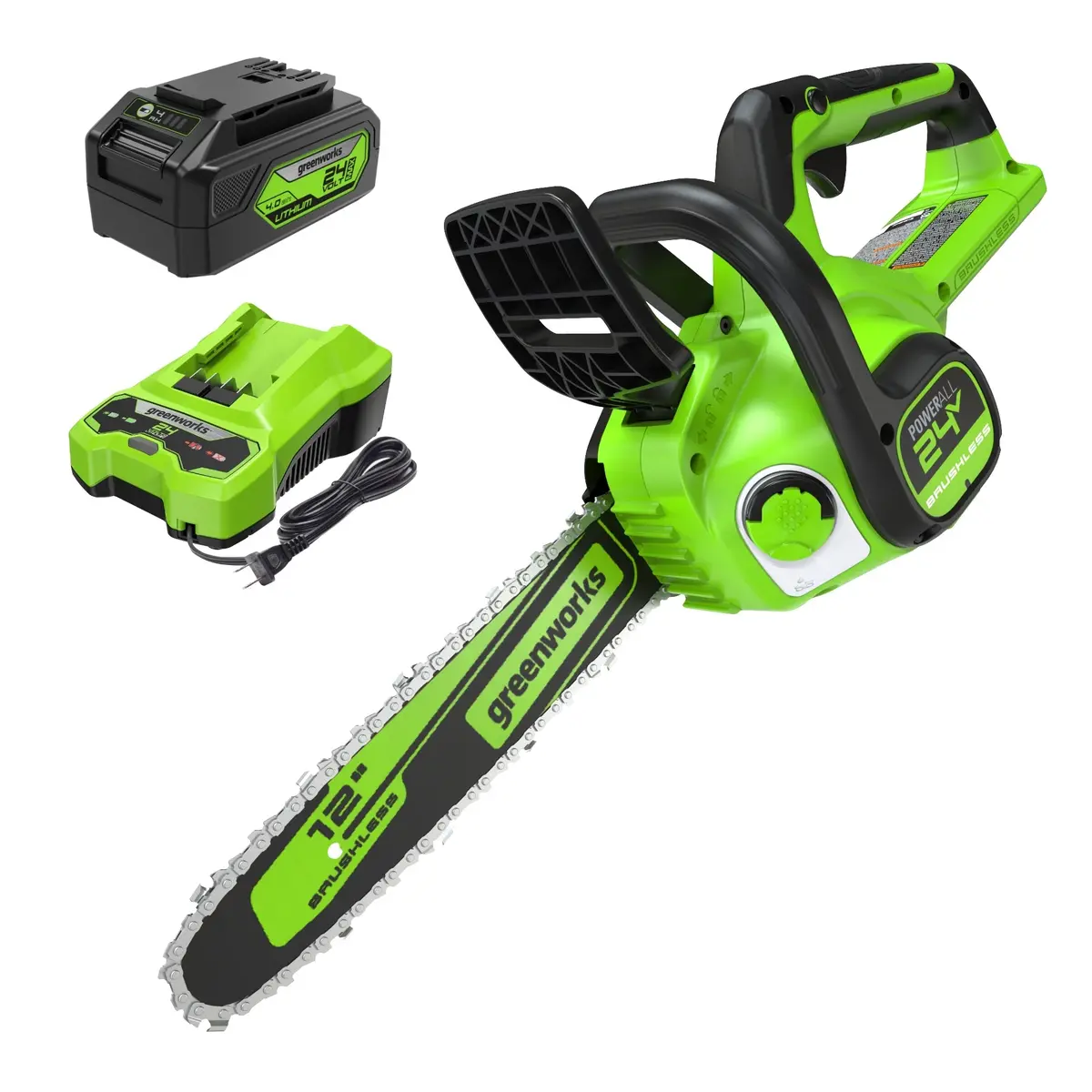 24V 12" Cordless Battery Chainsaw: 4.0 Ah Usb Battery And Charger 1