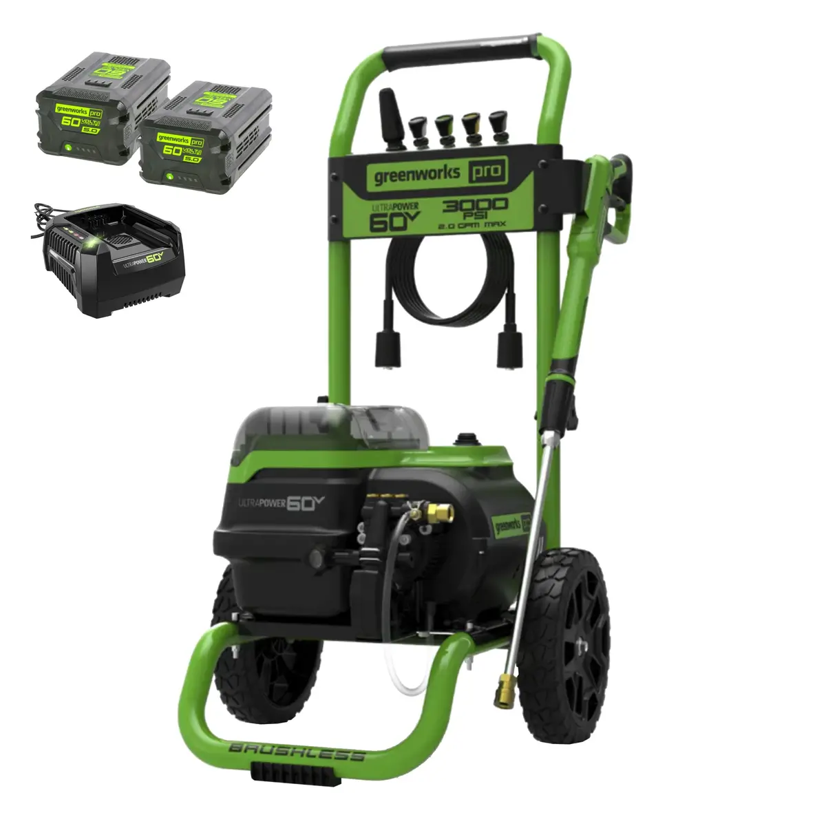 60V 3000-Psi 2.0 Gpm Electric Pressure Washer: (2) 4.0 Ah Batteries And Rapid Charger 1