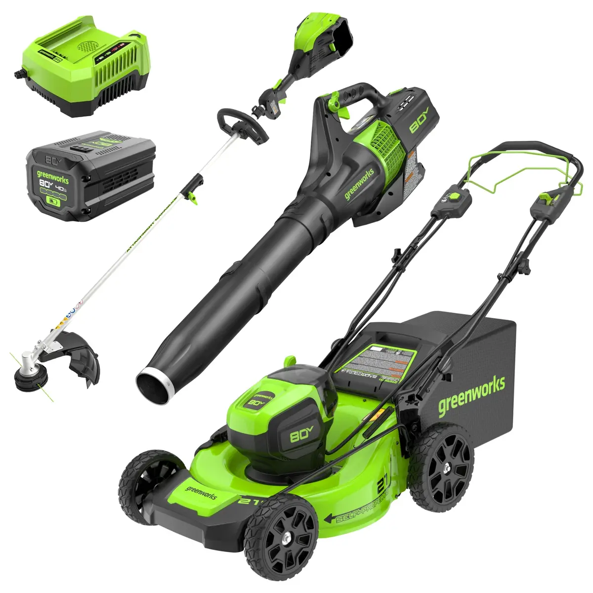 80V 21" Cordless Battery Brushless Self-Propelled Mower 3Pc Combo Kit: 4.0 Ah Battery And Rapid Charger 1