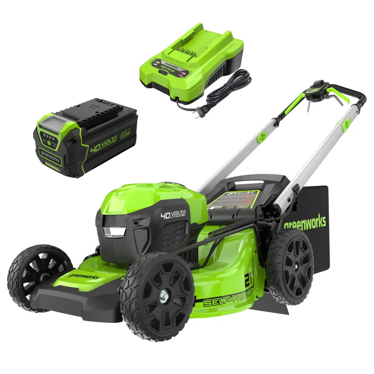 40V 21" Cordless Battery Self-Propelled Lawn Mower: 5.0 Ah Usb Batteries And Charger 1