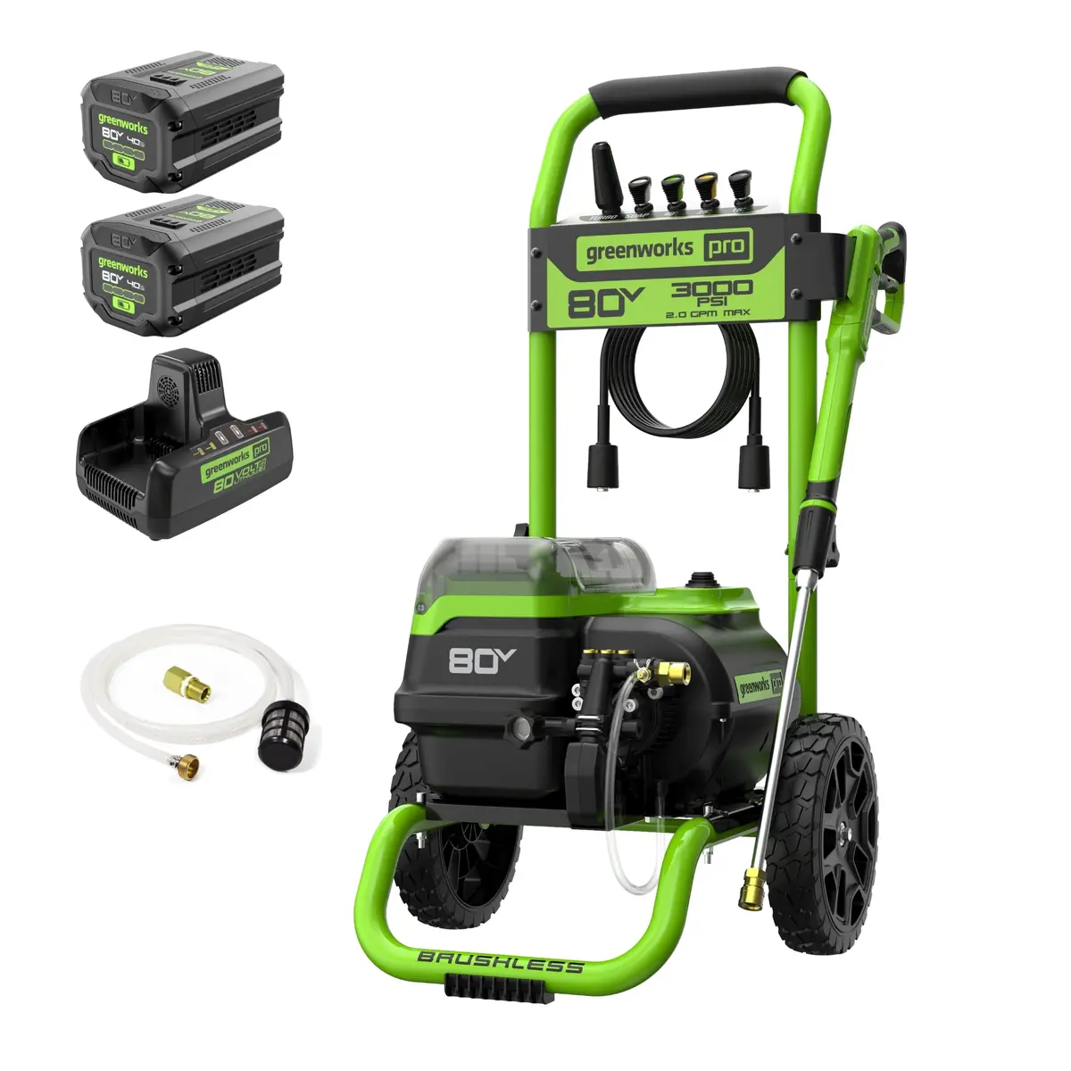 80V 3000-Psi 2.0 Gpm Electric Pressure Washer: (2) 4.0 Ah Batteries And Dual-Port Charger 1