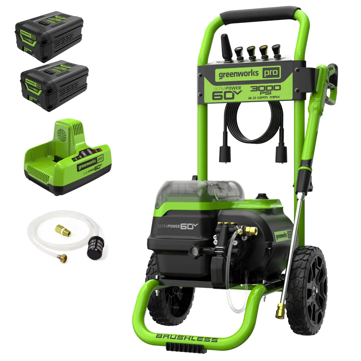 60V 3000-Psi 2.0 Gpm Electric Pressure Washer: (2) 5.0Ah Batteries And Dual-Port Charger 1
