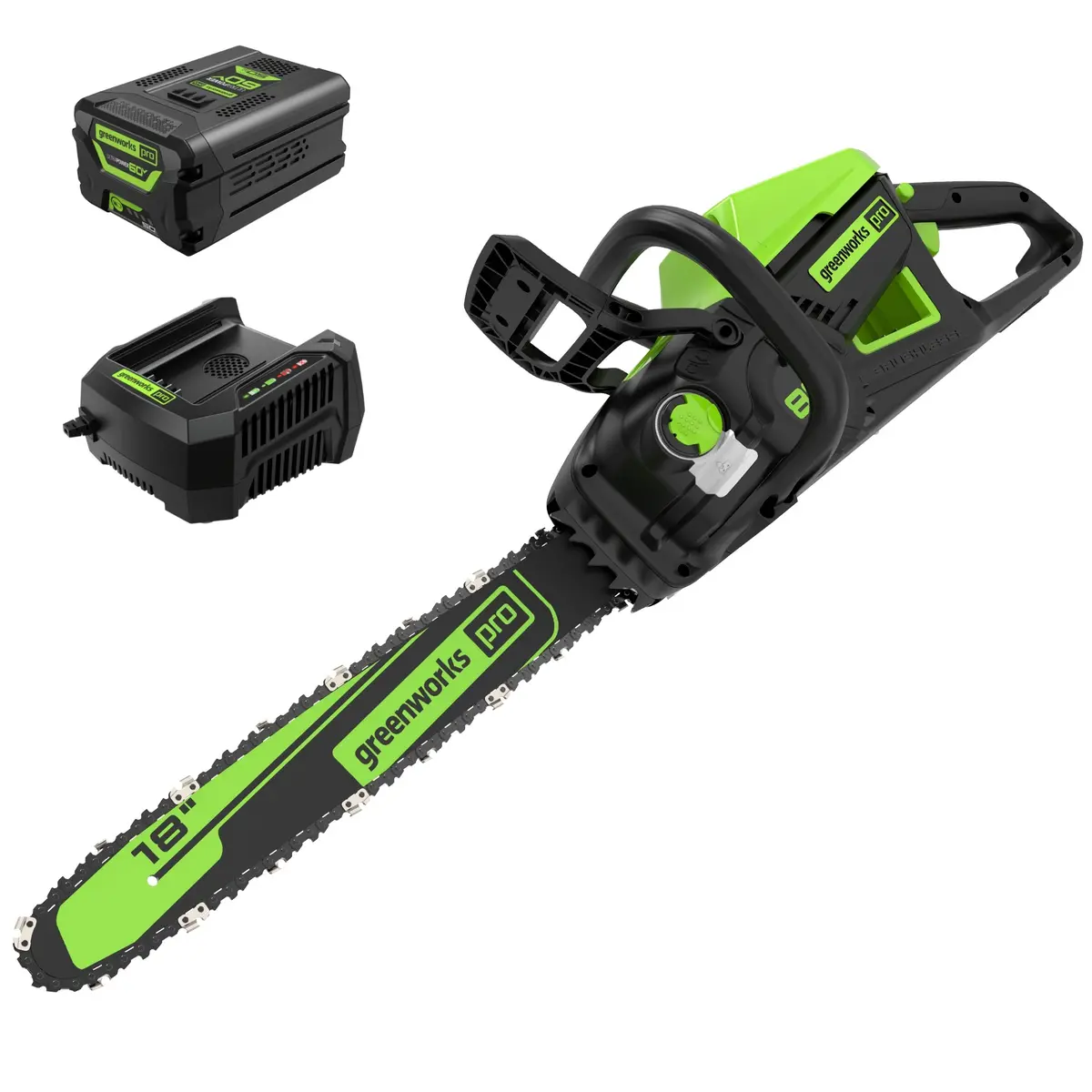 60V 18" Cordless Battery Brushless 2.5Kw Chainsaw: 5.0 Ah Battery And Rapid Charger 1