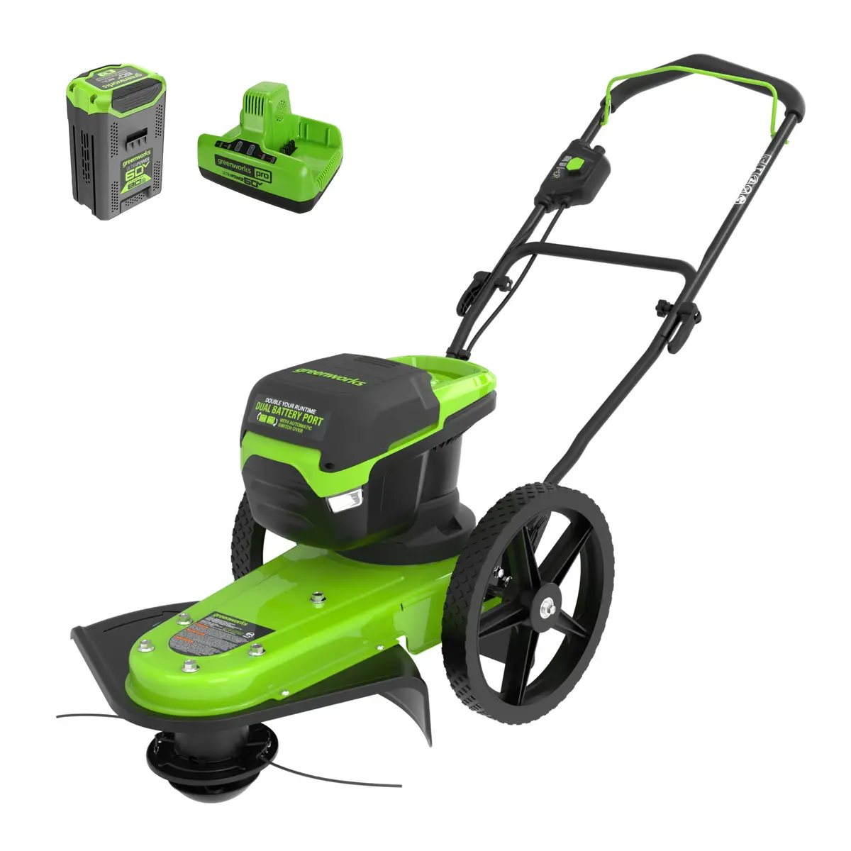 60V 22" Cordless Battery Wheeled String Trimmer, 8.0 Ah Battery And Charger 1