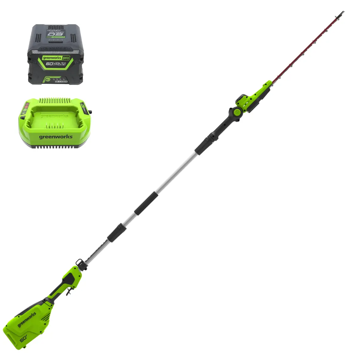 60V 20"  6-Position Cordless Battery Pole Hedge W/ 2Ah Battery And 3A Charger 1
