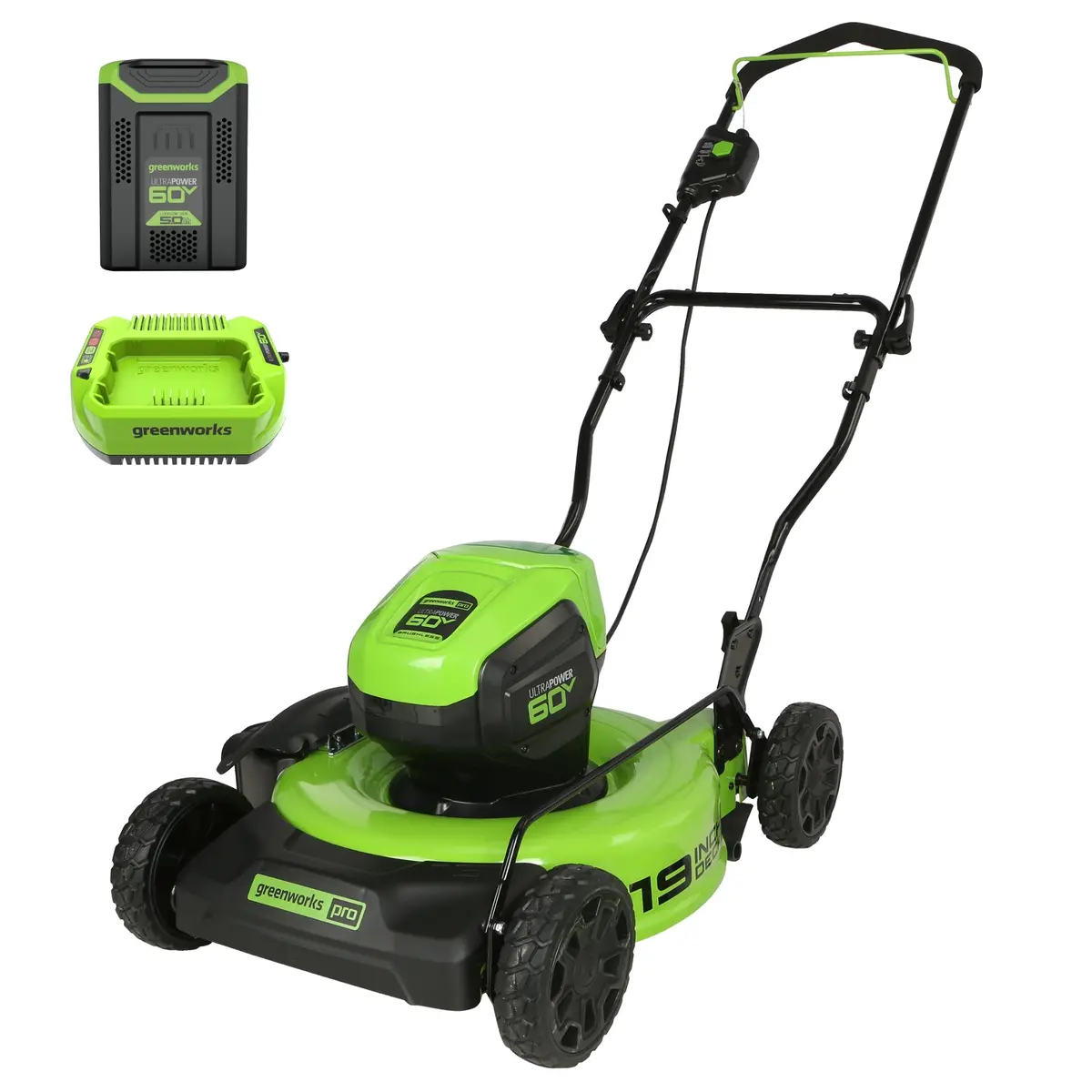 60V 19" Cordless Battery Push Lawn Mower W/ 5.0Ah Battery & Charger 1