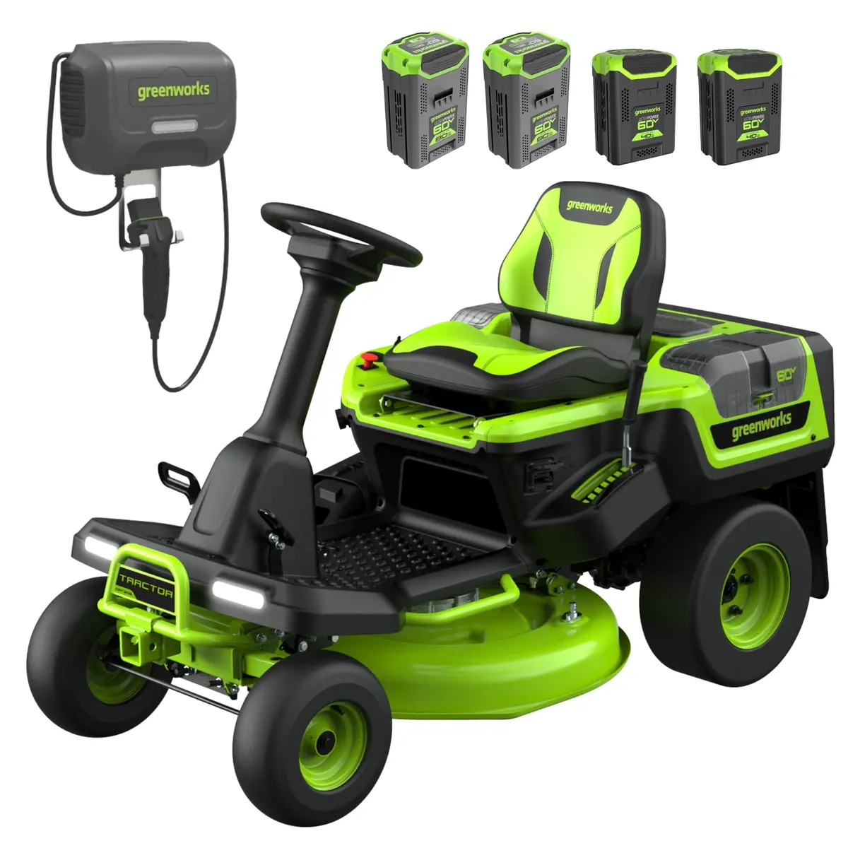 60V 30” Crossovert Riding Lawn Tractor With (2) 8.0 Ah, (2) 4.0 Ah Batteries & 600-Watt Charger 1
