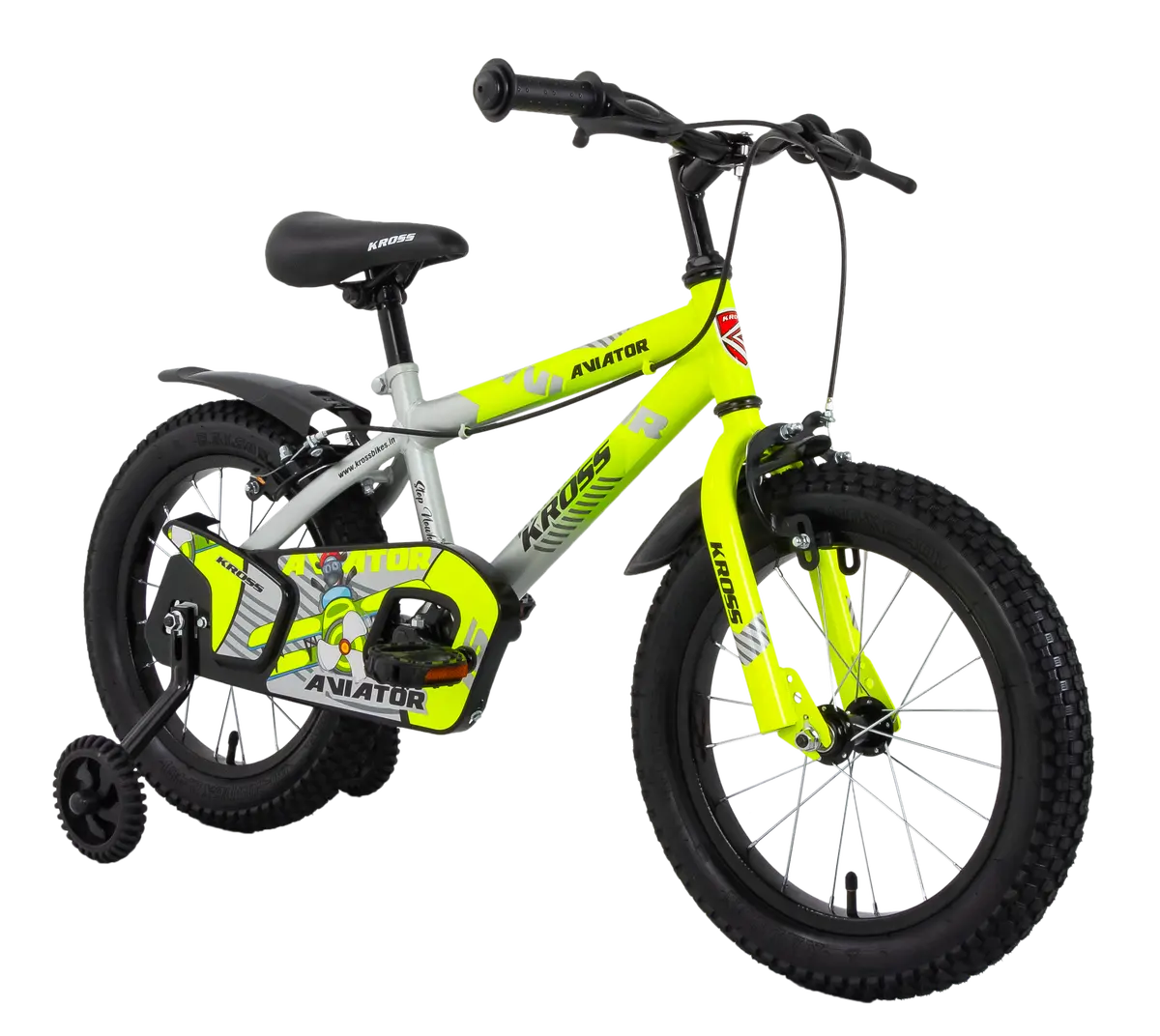 Kross Aviator 14T Kids Bicycle With Training Wheels | Steel Frame | Dual Caliper Brake | Green/Grey 1