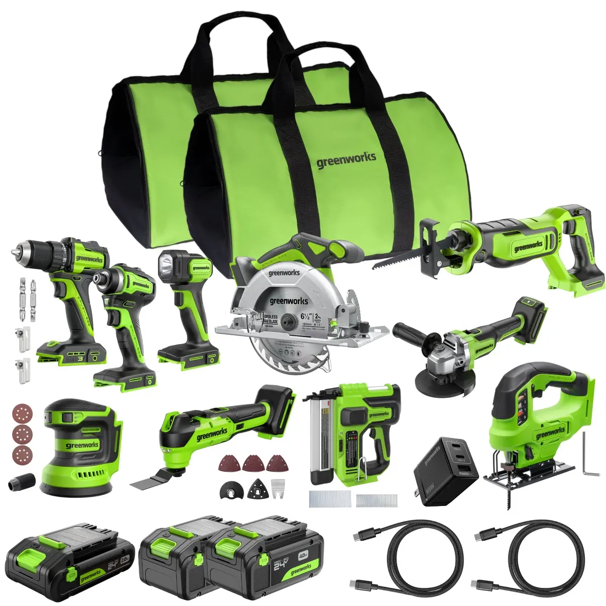 24V Brushless Power Tool 10Pc Combo Kit: (2) 4.0 Ah And (1) 2.0 Ah Usb-C Batteries And Charger 1