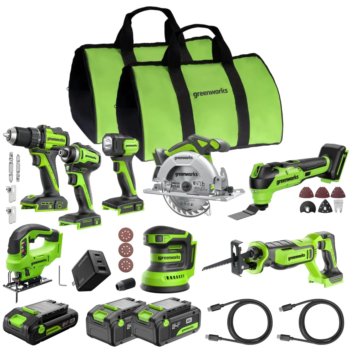 24V Brushless Power Tool 8Pc Combo Kit: (2) 4.0 Ah And (1) 2.0 Ah Usb-C Batteries And Charger 1