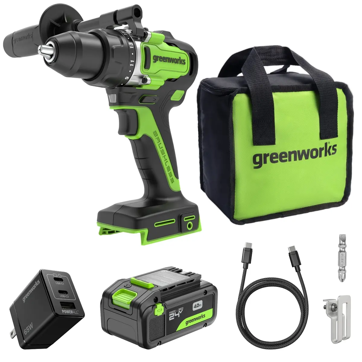 24V Cordless Battery 1/2" 800 In/Lbs Drill Driver: 4.0 Ah Usb-C Battery And 65W Usb-C Fast Charger 1