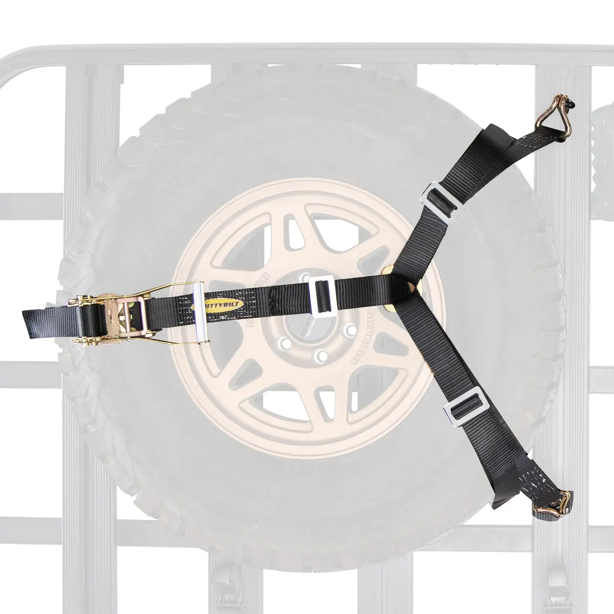 Smittybilt Defender Platform 3-Way Tire Ratcheting Tie Down Strap - Recon Recovery 1