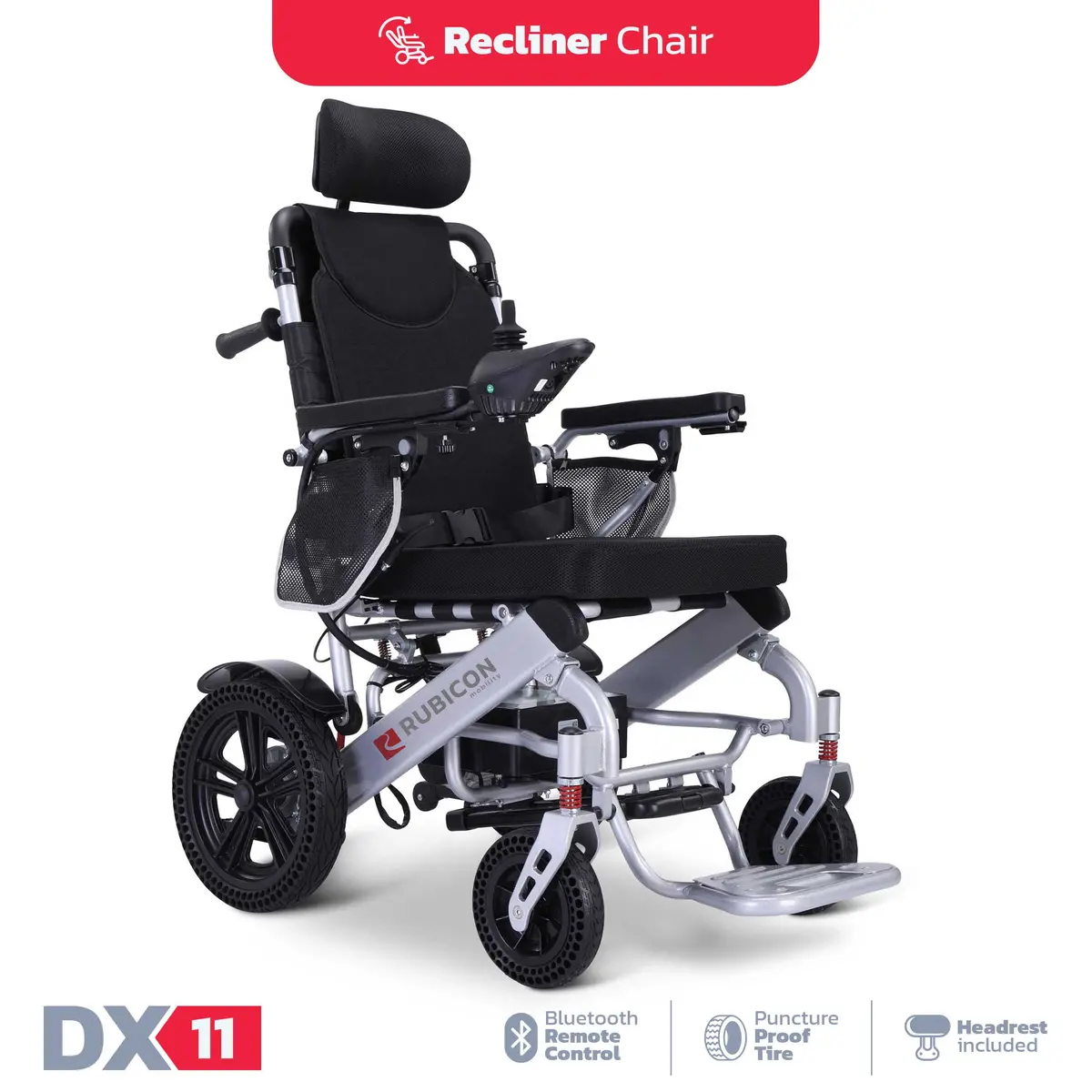 Rubicon Dx11 - Reclining Electric Power Wheelchair With Adjustable Headrest, 20-Mile Range & Dual Motors | Lightweight, Foldable & All-Terrain 1