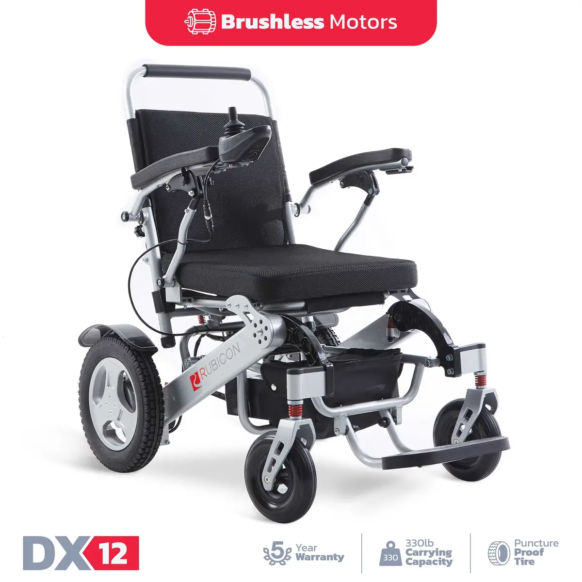 Rubicon Dx12 - Deluxe Premium Electric Power Wheelchair With Dual 300W Brushless Motors & 20-Mile Range | All-Terrain, Lightweight, Foldable 1