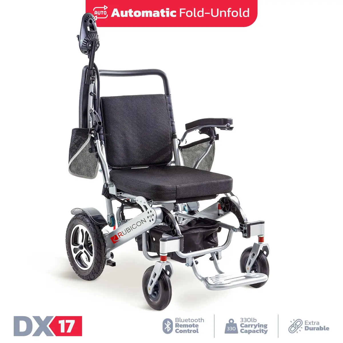 Rubicon Dx17 - Automatic Fold-Unfold Electric Power Wheelchair: Lightweight, Auto Collapsible & All-Terrain | Dual 300W Motors, 20-Mile Range 1
