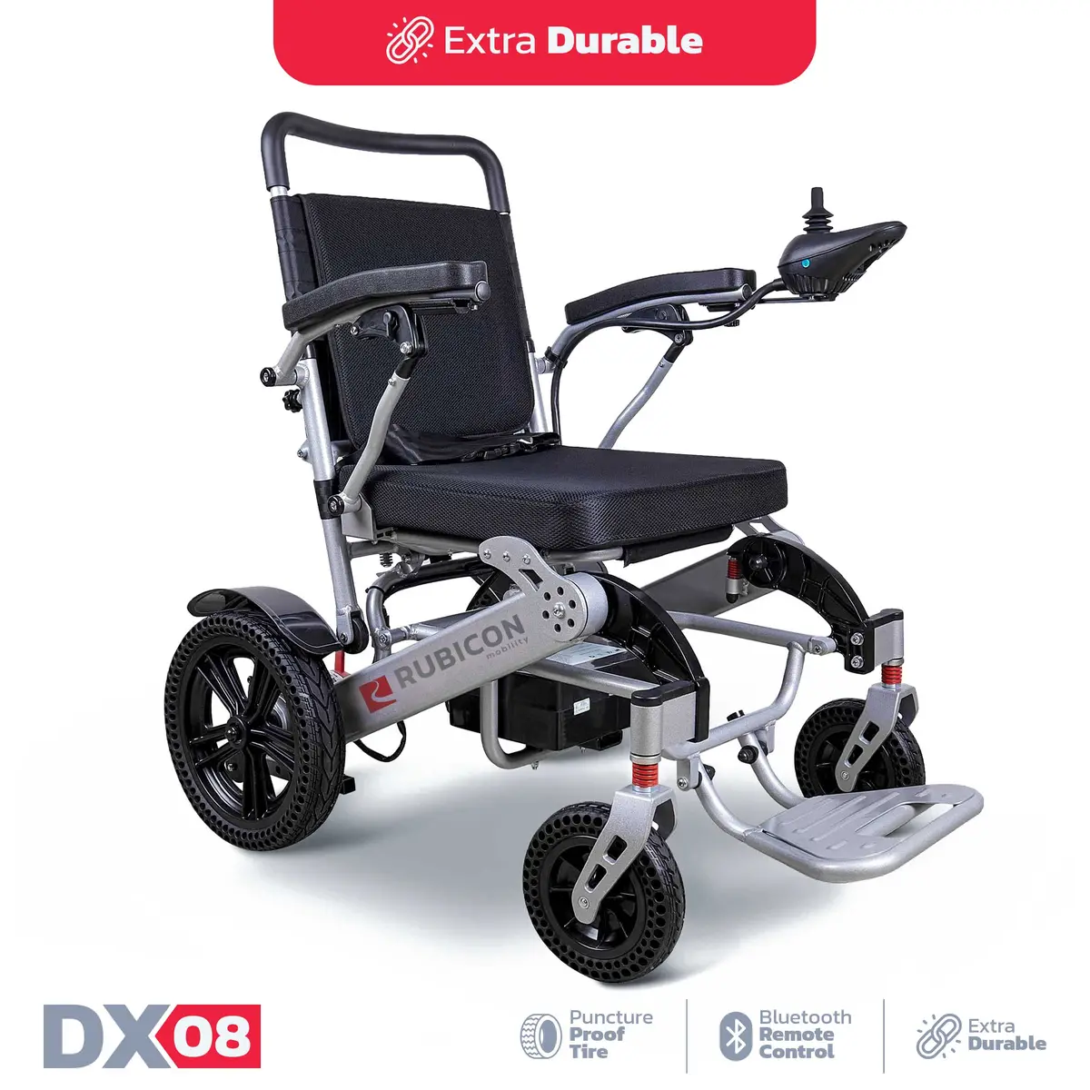 Rubicon Dx08 - Extra Durable, Heavy-Duty All-Terrain Electric Power Wheelchair | Long-Range, Foldable, Lightweight With Dual Motors & Joystick 1