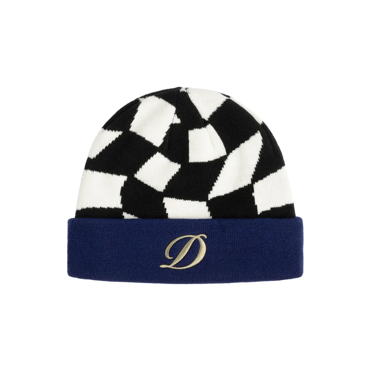 D Checkered Cuff Beanie - Black 1
